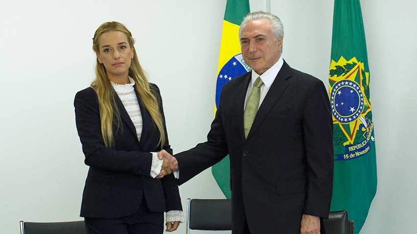 Temer le dijo a Tintori que Brasil está junto al pueblo venezolano
