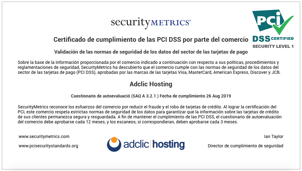 Adclic Hosting Certificacion PCI